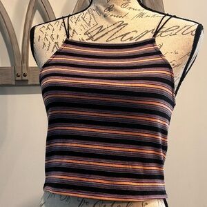 Striped Crop Top Double Elastic Straps Sleeveless Stretchy & Light Size Medium
